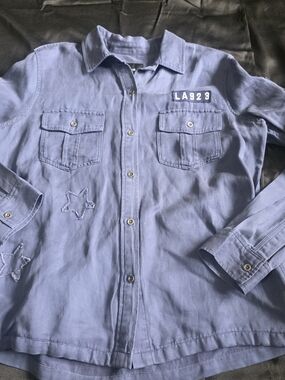 Rails Dusty Blue Button-Down Shirt Soft Linen Blend Boy Scout Army Shirt Jacket